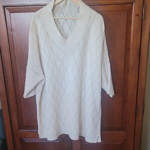 Vtg Sweater Diamond Cut Design V-neck Crocett Pattern Ivory SZ XXL